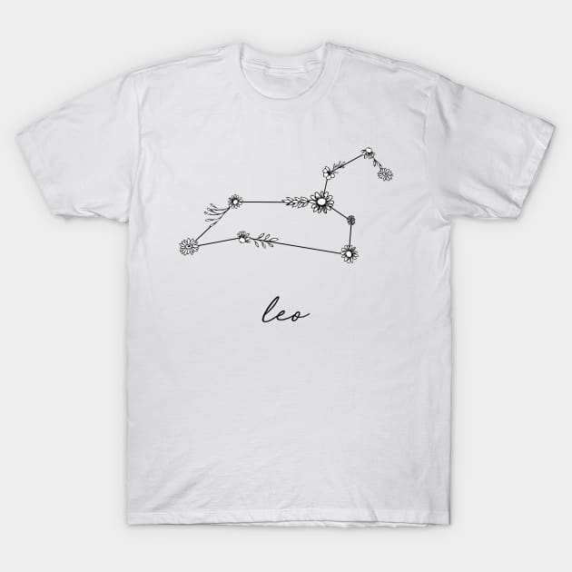 Leo Zodiac Wildflower Constellation T-Shirt by aterkaderk